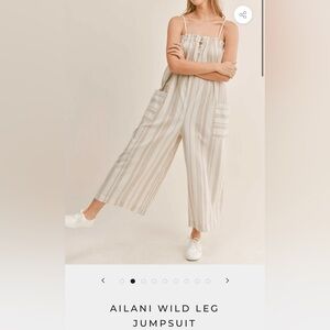 MABLE AILANI WILD LEG JUMPSUIT Linen Cotton Pocket Boho Striped Beige Tan Taupe